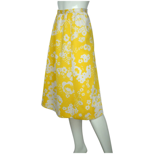 Vintage 1970s Miss Dior Skirt Yellow & White Floral Unused Old Stock NWOT Size M - Poppy's Vintage Clothing
