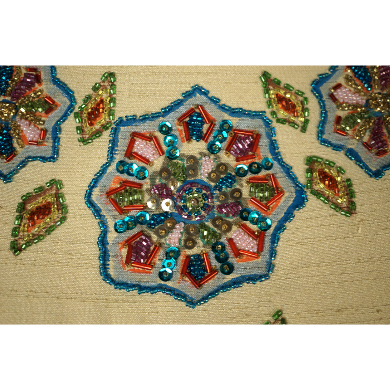 Vintage 80s Caftan Dress Miss Egypt Beaded Silk Signed Size M - Poppy's Vintage Clothing