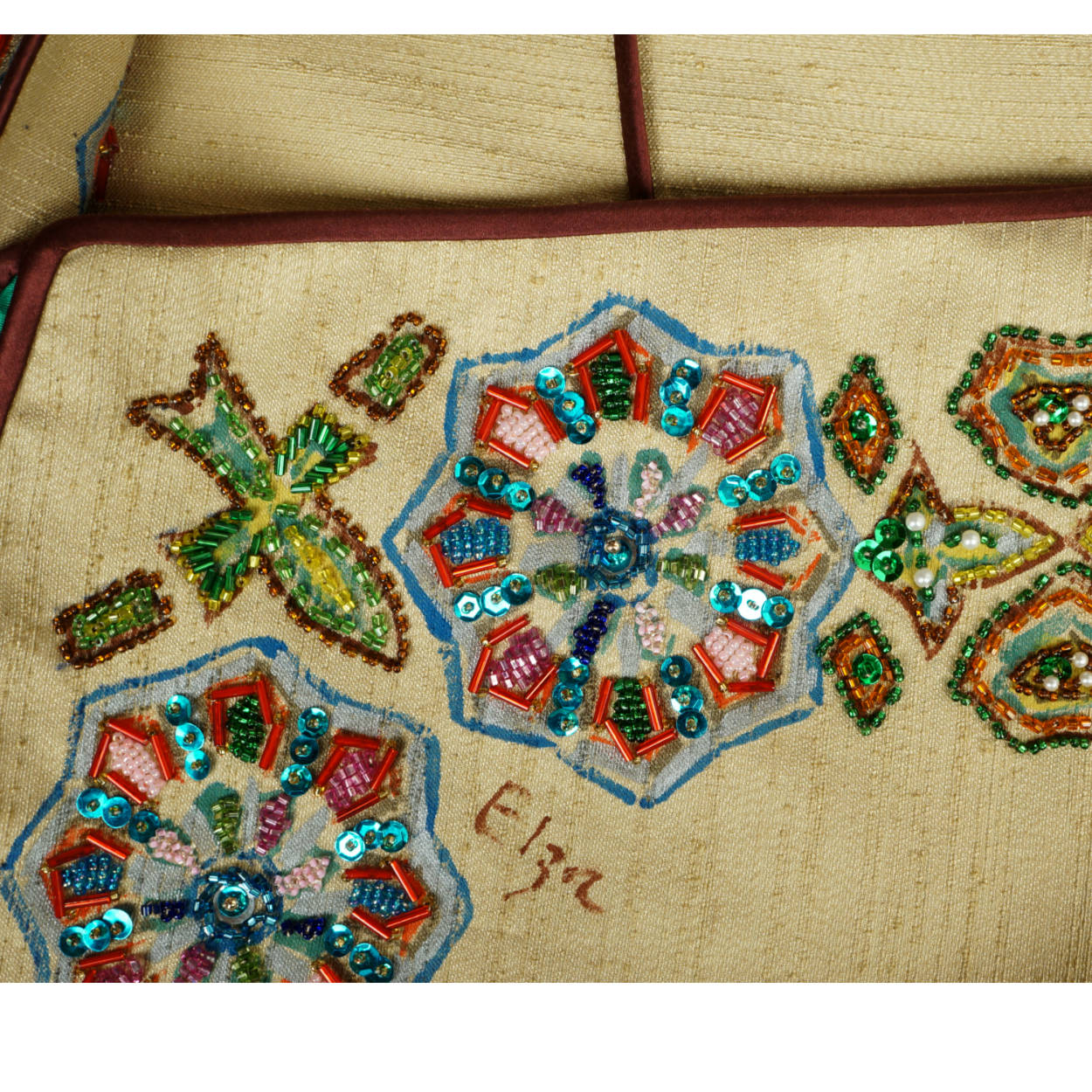 Vintage 80s Caftan Dress Miss Egypt Beaded Silk Signed Size M - Poppy's Vintage Clothing