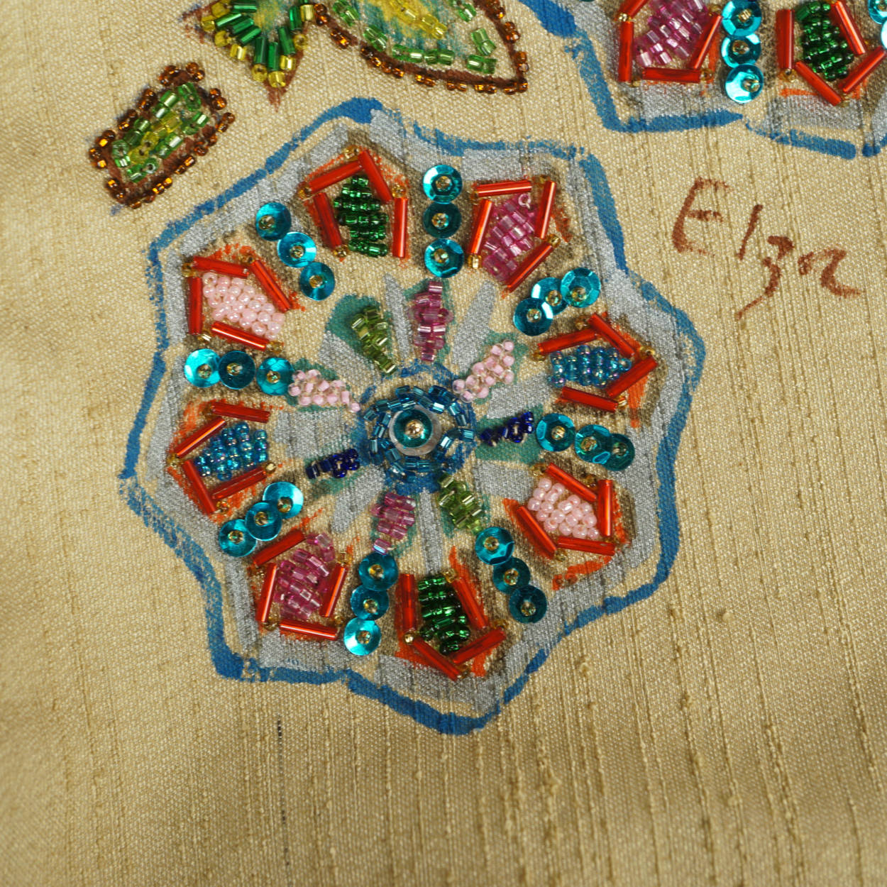 Vintage 80s Caftan Dress Miss Egypt Beaded Silk Signed Size M - Poppy's Vintage Clothing