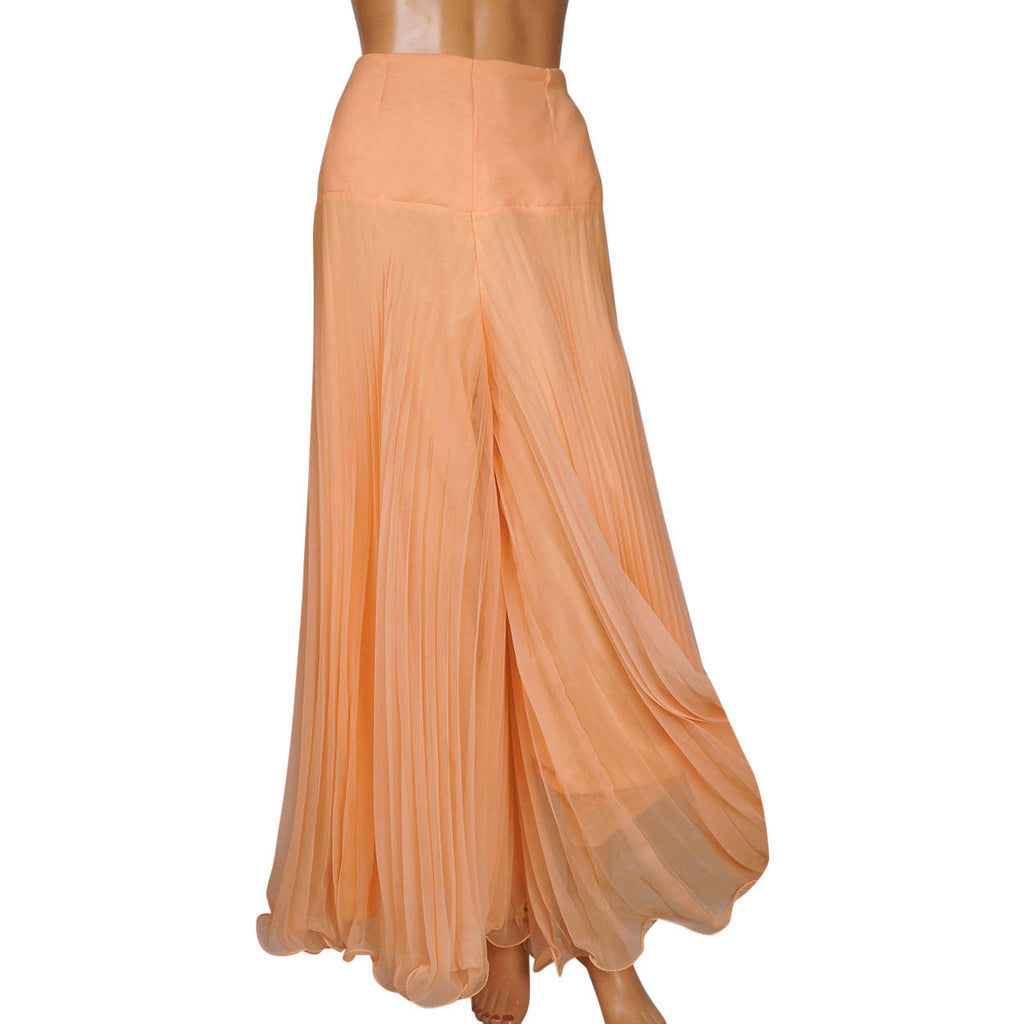 Vintage 1960s Miss Elliette Hostess Dress Palazzo Pant Suit Peach Chiffon Size L - Poppy's Vintage Clothing