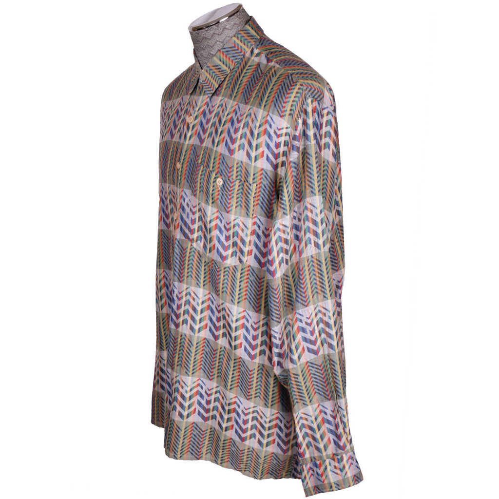 Vintage 1970s Missoni for Bergdorf Goodman Shirt Woven Zigzag Pattern Mens XL - Poppy's Vintage Clothing