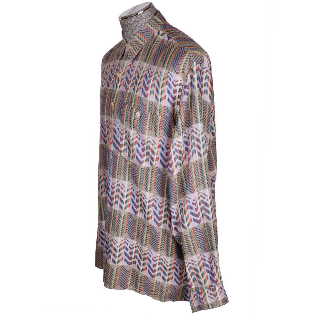 Vintage 1970s Missoni for Bergdorf Goodman Shirt Woven Zigzag Pattern Mens XL - Poppy's Vintage Clothing