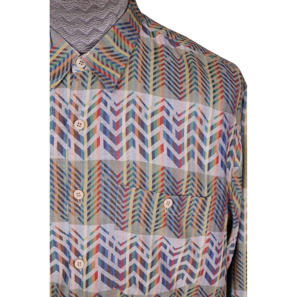 Vintage 1970s Missoni for Bergdorf Goodman Shirt Woven Zigzag Pattern Mens XL - Poppy's Vintage Clothing