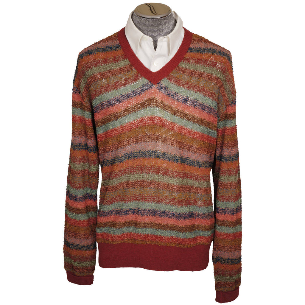 Vintage Missoni Mens Knit Pullover Sweater Multicolour Stripe Size L Tall - Poppy's Vintage Clothing