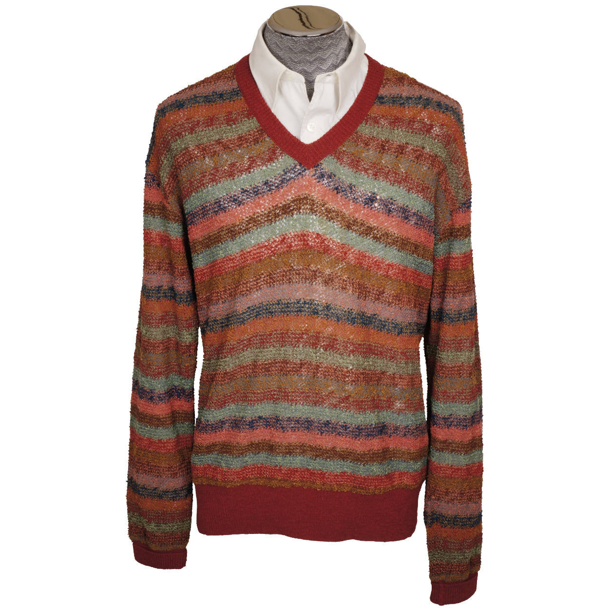Vintage Missoni Mens Knit Pullover Sweater Multicolour Stripe Size L Tall - Poppy's Vintage Clothing