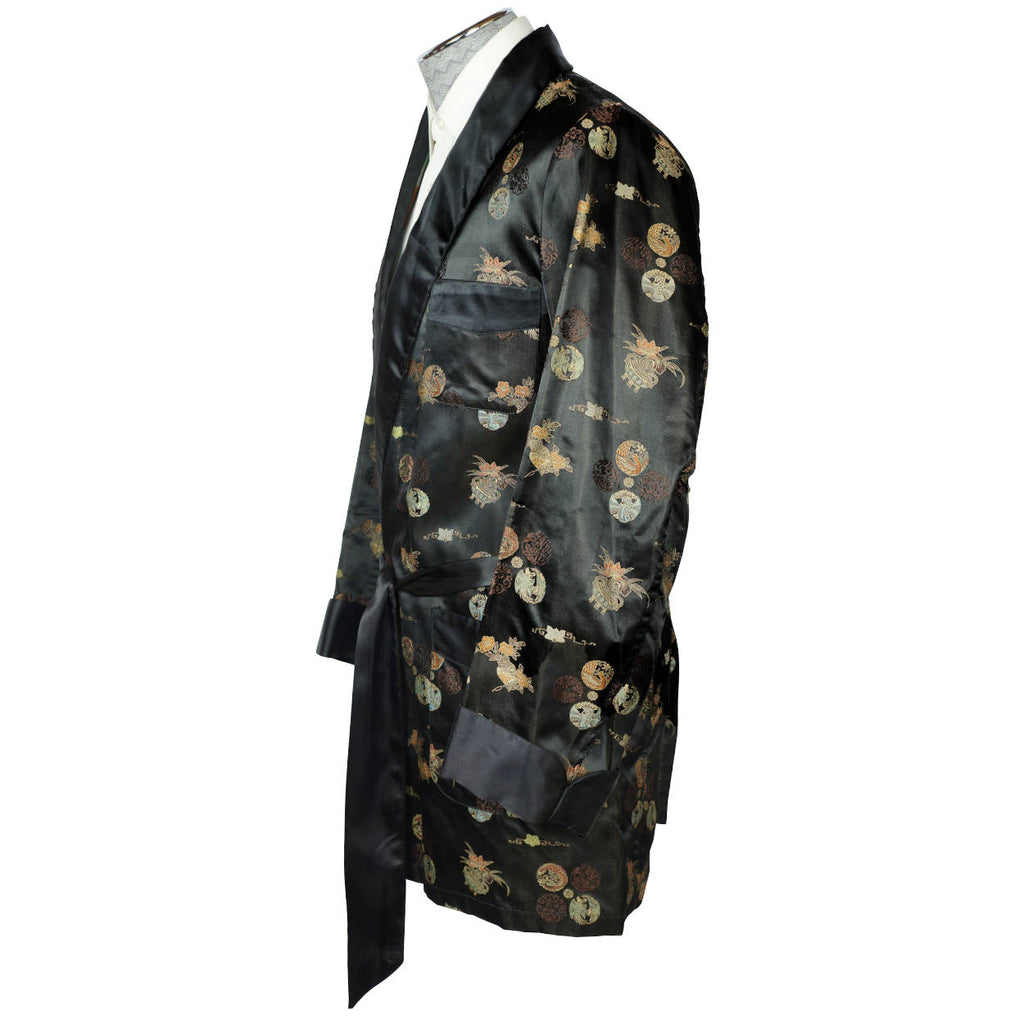 Vintage Smoking Jacket Men 1950s Asian Short Satin Robe Sz M - Poppy's Vintage Clothing