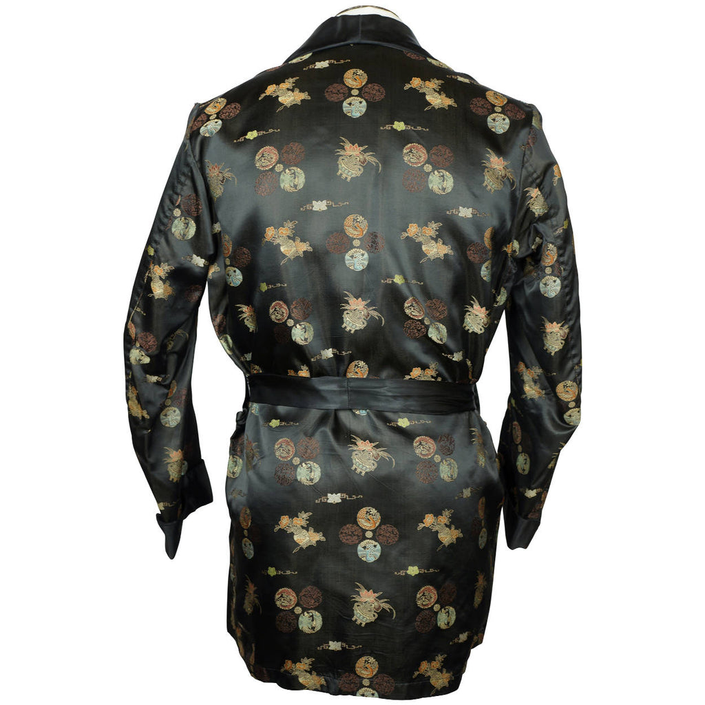 Vintage Smoking Jacket Men 1950s Asian Short Satin Robe Sz M - Poppy's Vintage Clothing