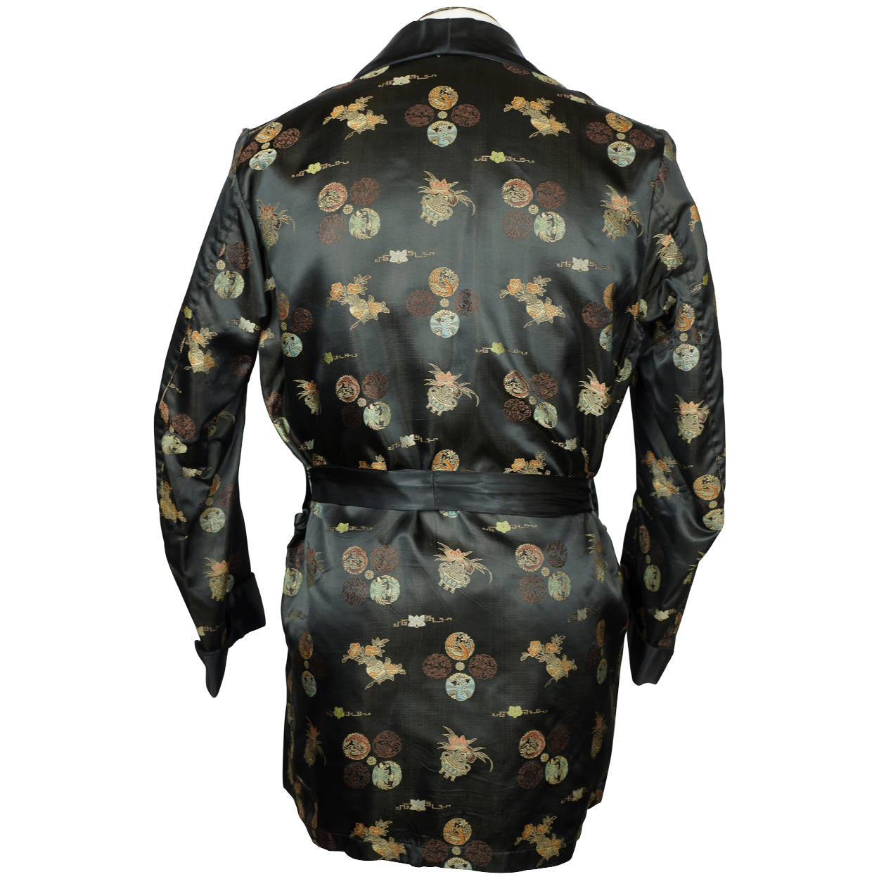 Vintage Smoking Jacket Men 1950s Asian Short Satin Robe Sz M - Poppy's Vintage Clothing