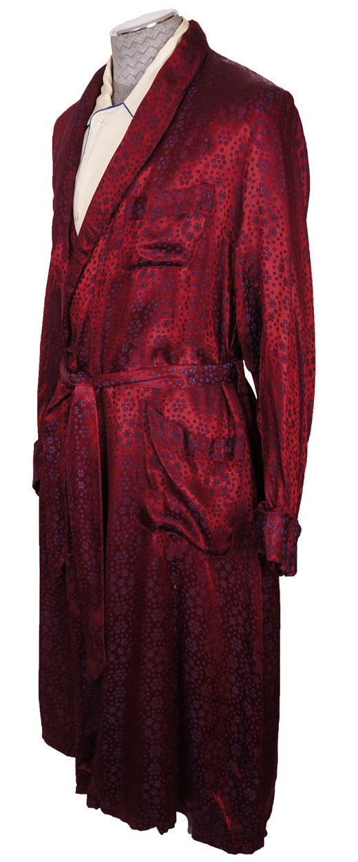 Vintage 50s Mens Dressing Gown Crimson Red Satin by Mister Ease - L - Poppy's Vintage Clothing