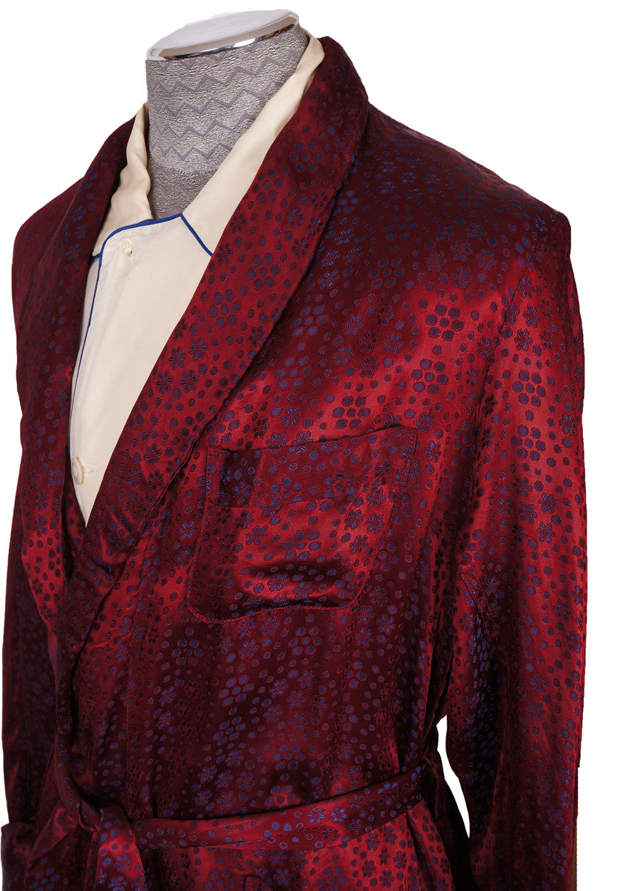 Vintage 50s Mens Dressing Gown Crimson Red Satin by Mister Ease - L - Poppy's Vintage Clothing