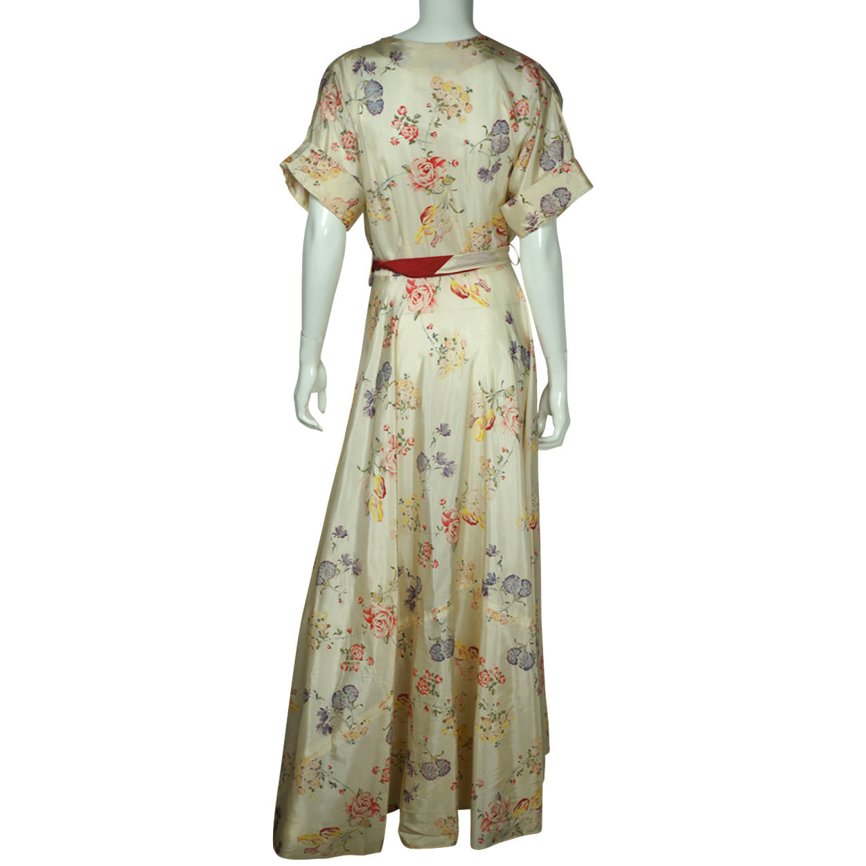 Vintage 1940s Dressing Gown Floral Chintz Taffeta Lounging Robe Mme Sarette Sz M - Poppy's Vintage Clothing