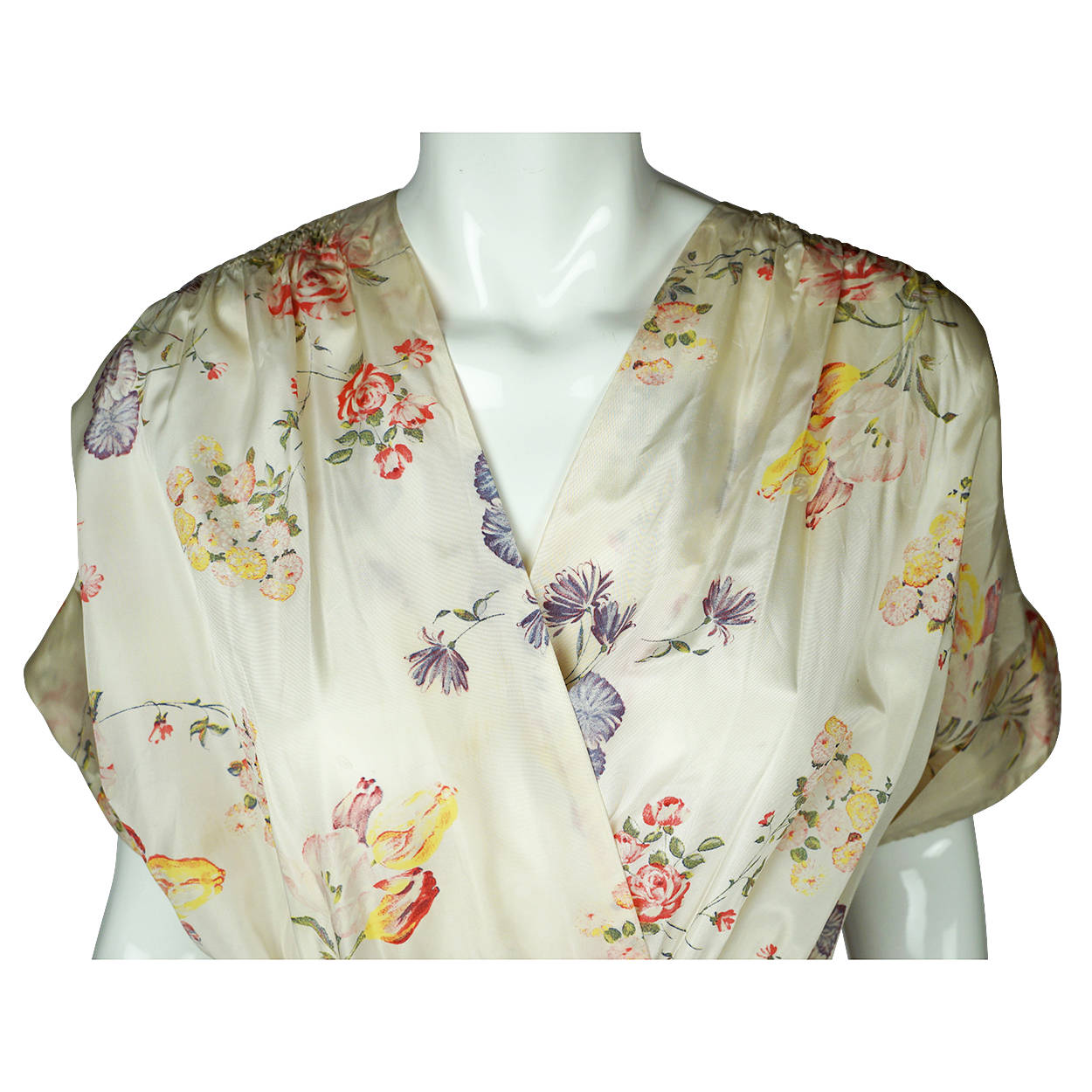 Vintage 1940s Dressing Gown Floral Chintz Taffeta Lounging Robe Mme Sarette Sz M - Poppy's Vintage Clothing