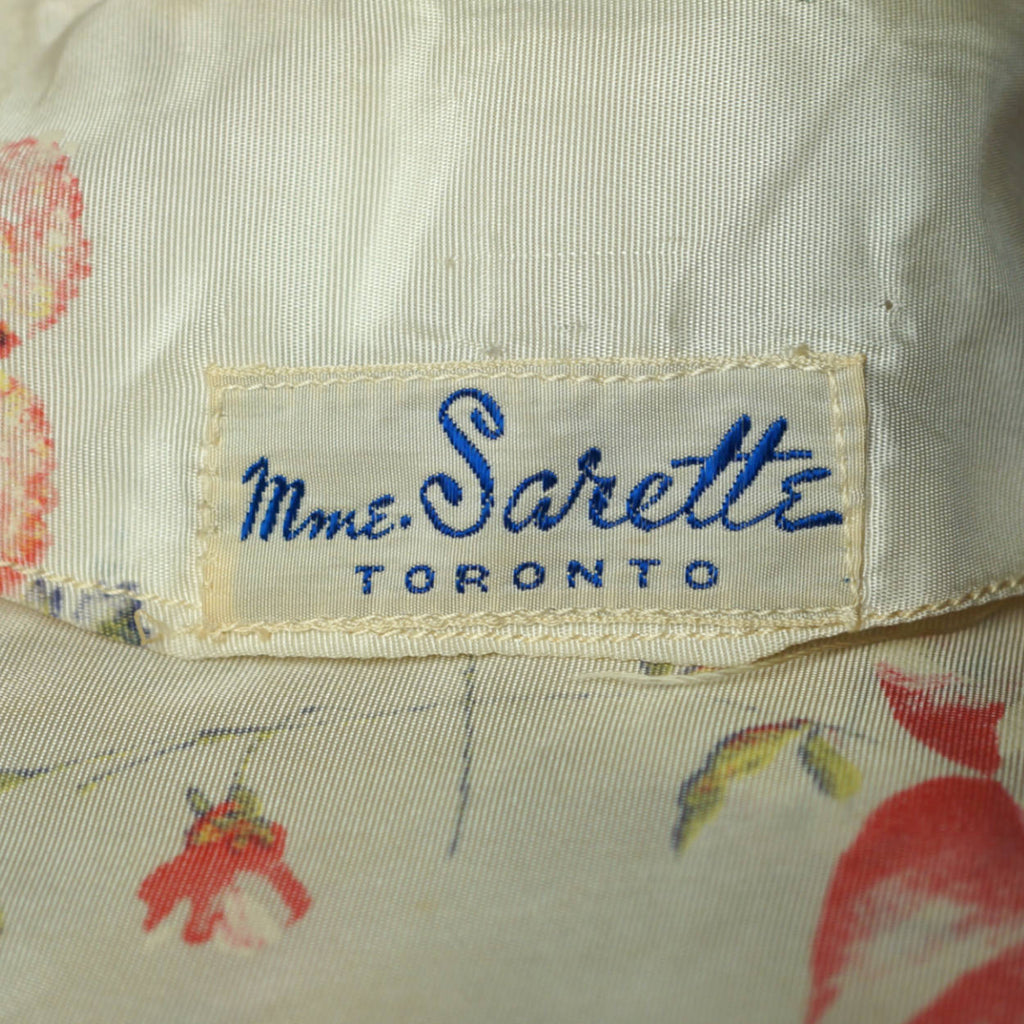 Vintage 1940s Dressing Gown Floral Chintz Taffeta Lounging Robe Mme Sarette Sz M - Poppy's Vintage Clothing