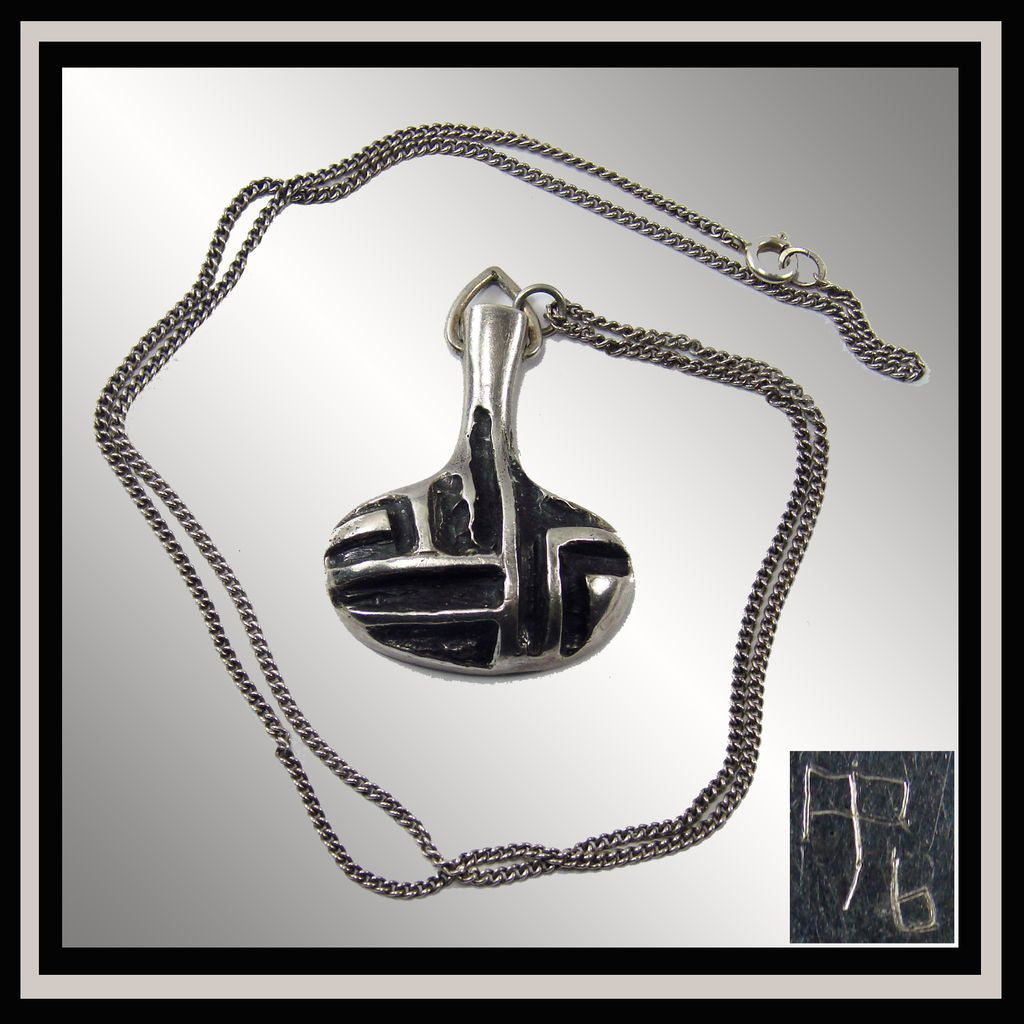 Modernist Sterling Silver Pendant with Chain - Poppy's Vintage Clothing