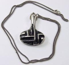 Modernist Sterling Silver Pendant with Chain - Poppy's Vintage Clothing