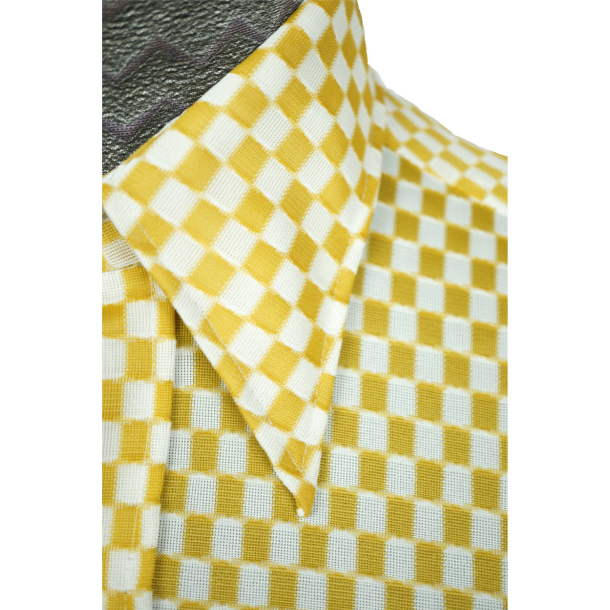 Vintage 70s Disco Shirt Checkerboard Pattern Jersey Size M - Poppy's Vintage Clothing
