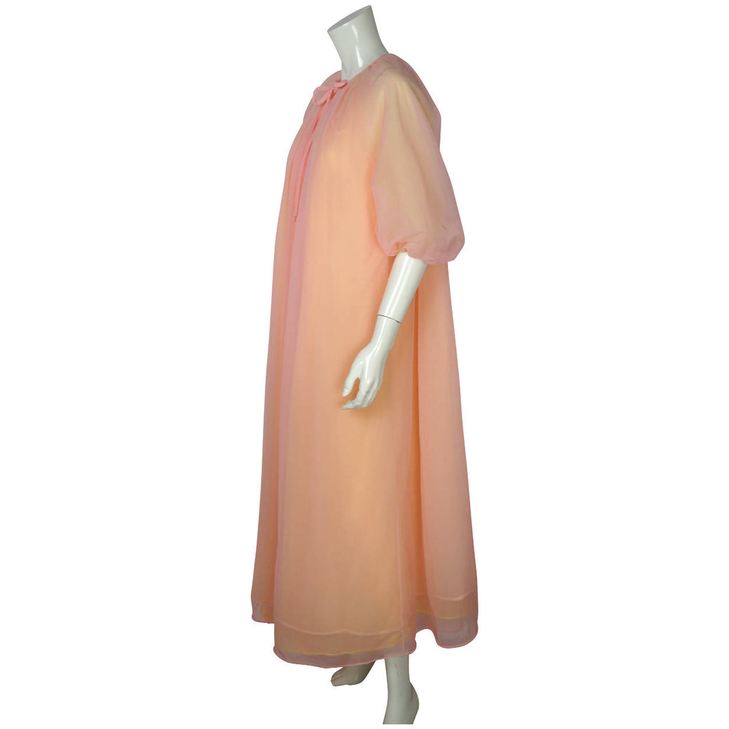 Vintage 60s Peignoir Set Pink Yellow Nylon Nightgown Nightie - Poppy's Vintage Clothing