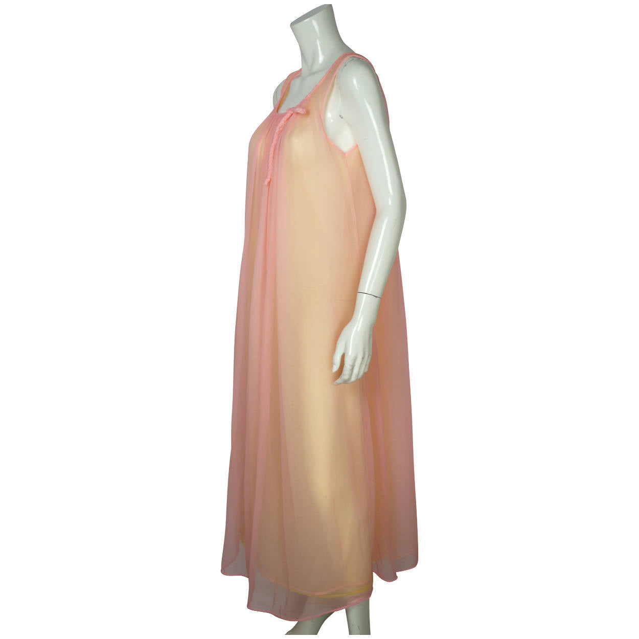 Vintage 60s Peignoir Set Pink Yellow Nylon Nightgown Nightie - Poppy's Vintage Clothing