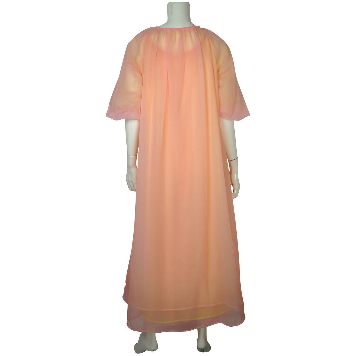 Vintage 60s Peignoir Set Pink Yellow Nylon Nightgown Nightie - Poppy's Vintage Clothing