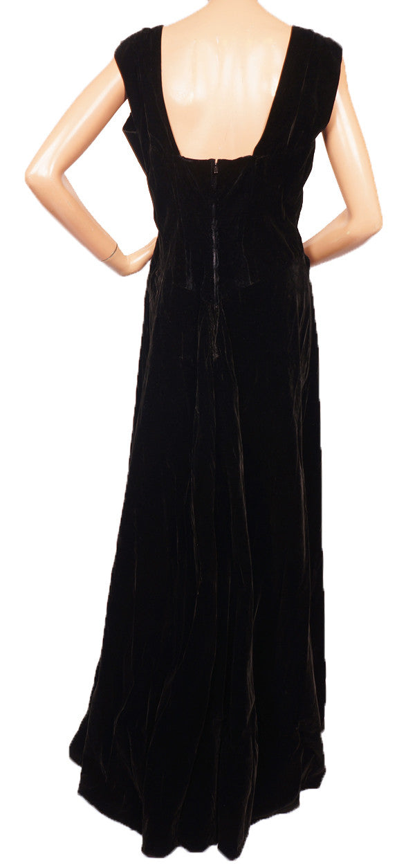 Vintage Molyneux Black Velvet Evening Gown 1930s Designer Dress - Poppy's Vintage Clothing