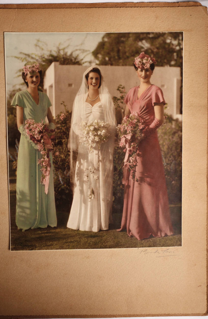 Vintage 1940s Australian Monte Luke Wedding Photo Hand Coloured Photograph Bride - Poppy's Vintage Clothing