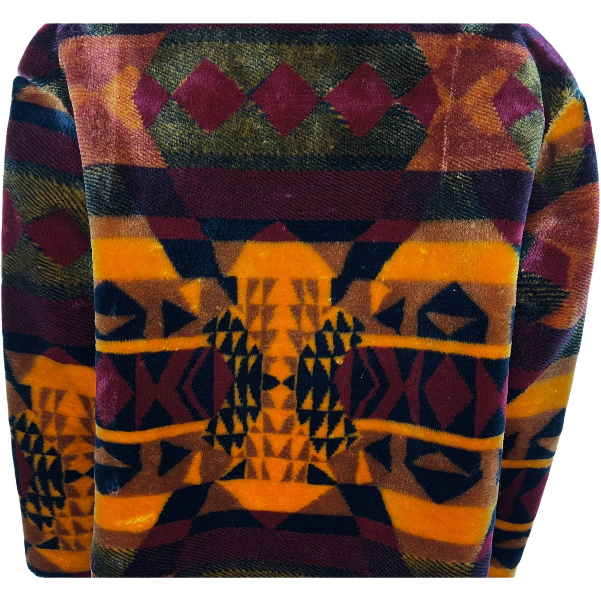 Vintage 1990s Faux Fur Coat Southwest Blanket Pattern Size M