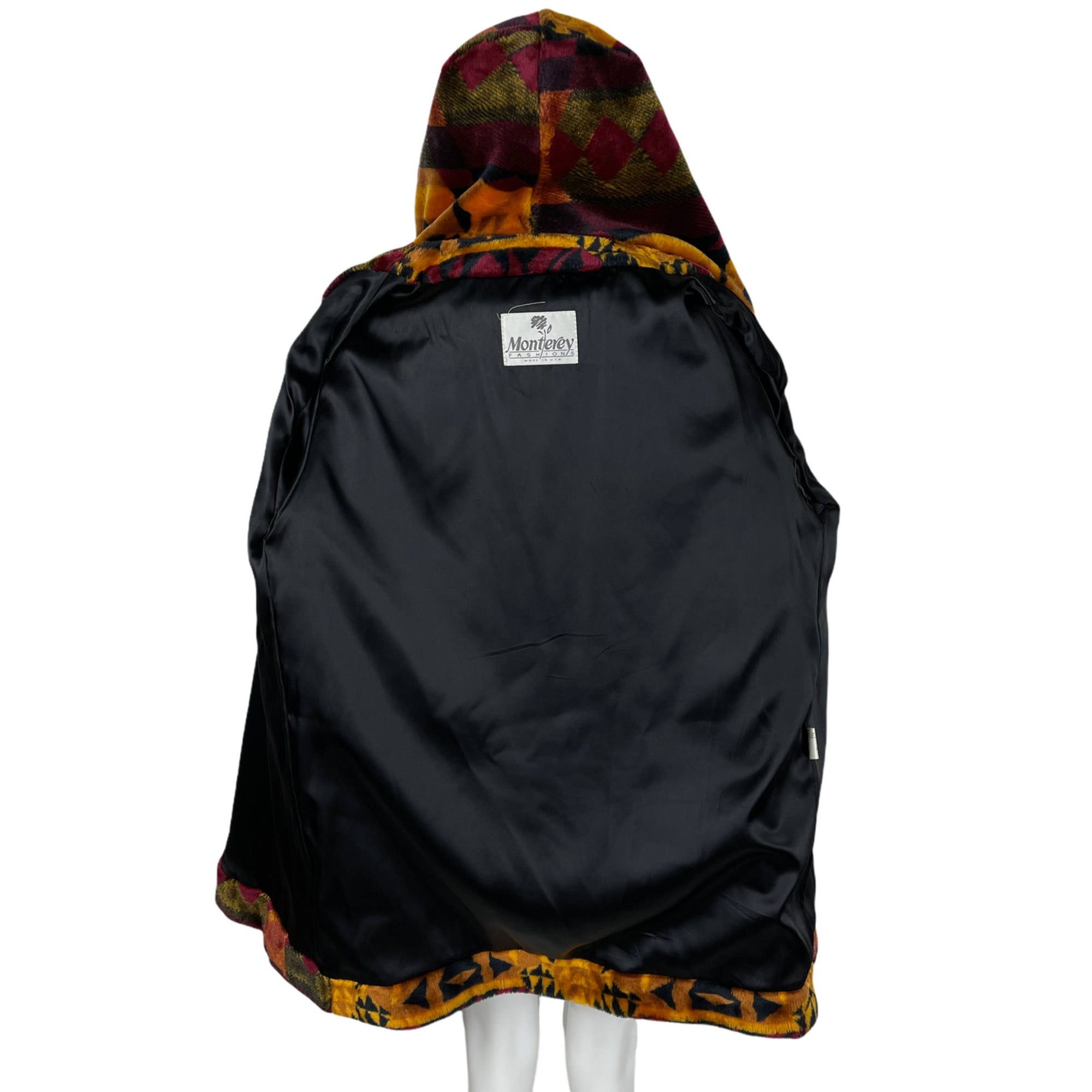 Vintage 1990s Faux Fur Coat Southwest Blanket Pattern Size M