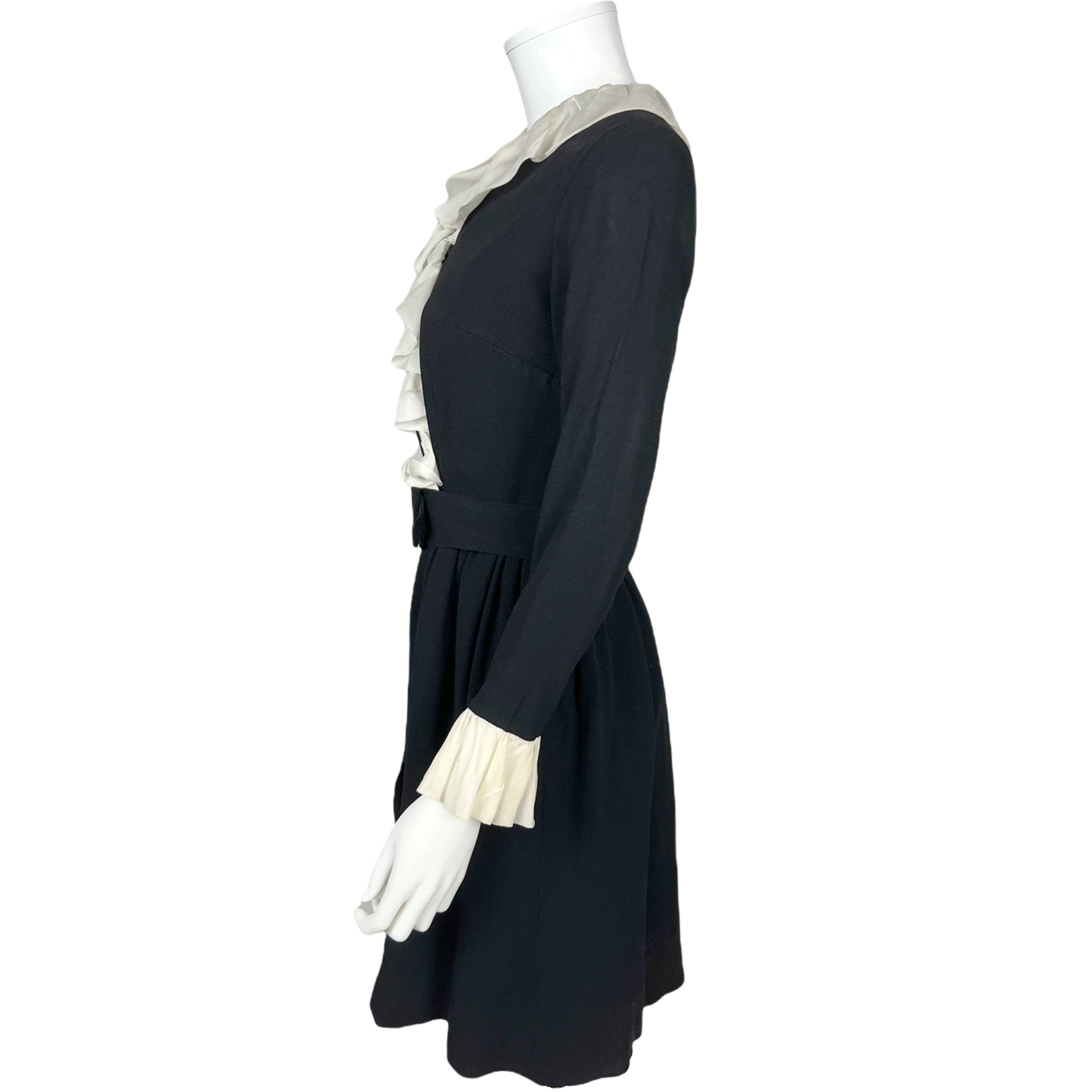 Vintage 1960s Mod Dress Black Crepe Wraparound Montex Sz M