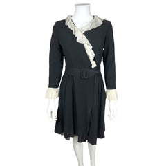 Vintage 1960s Mod Dress Black Crepe Wraparound Montex Sz M