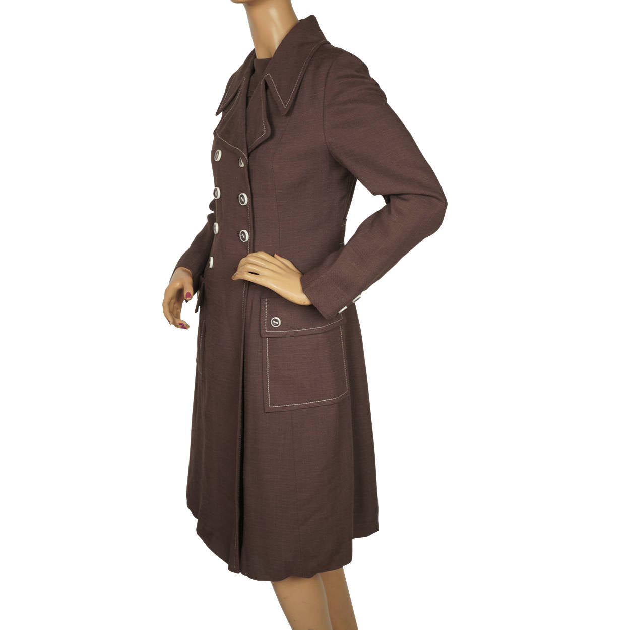 Vintage 1960s Mod Dress & Coat Ensemble Set Brown Linen by Montroy Size M - Poppy's Vintage Clothing