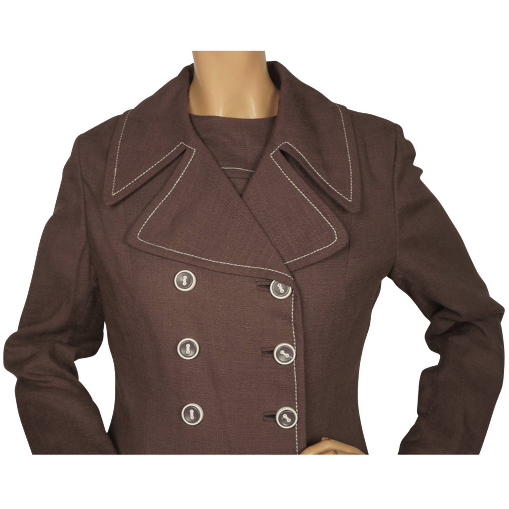 Vintage 1960s Mod Dress & Coat Ensemble Set Brown Linen by Montroy Size M - Poppy's Vintage Clothing