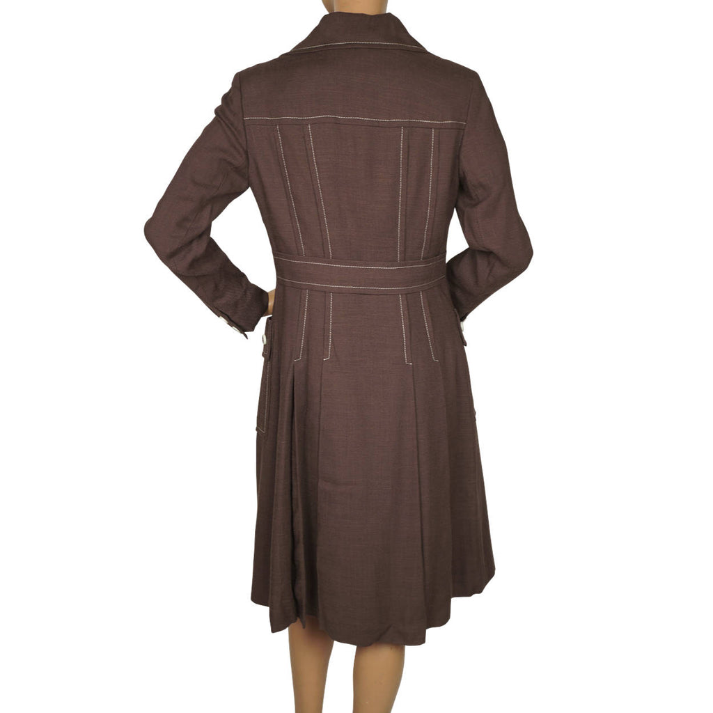 Vintage 1960s Mod Dress & Coat Ensemble Set Brown Linen by Montroy Size M - Poppy's Vintage Clothing