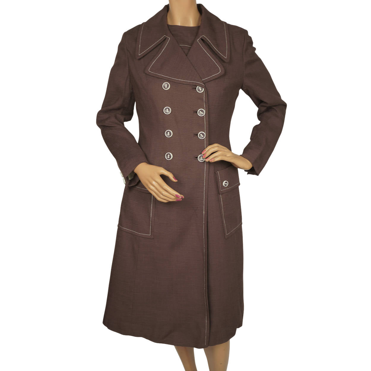Vintage 1960s Mod Dress & Coat Ensemble Set Brown Linen by Montroy Size M - Poppy's Vintage Clothing