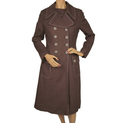 Vintage 1960s Mod Dress & Coat Ensemble Set Brown Linen by Montroy Size M - Poppy's Vintage Clothing