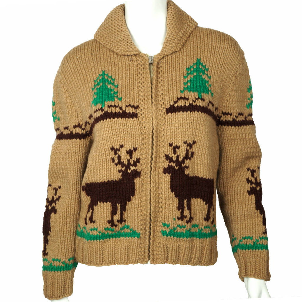 Vintage 1950s Wool Cowichan Ski Sweater Reindeer Mary Maxim Pattern 400 - Poppy's Vintage Clothing
