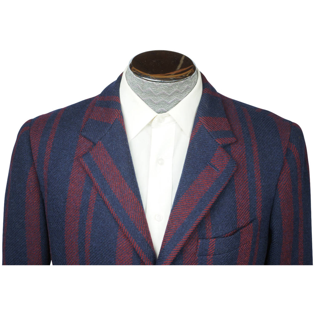 60s Vintage Mens Wool Jacket Striped Blazer Size M - Poppy's Vintage Clothing