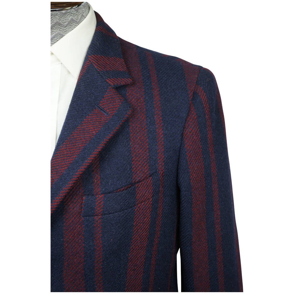 60s Vintage Mens Wool Jacket Striped Blazer Size M - Poppy's Vintage Clothing