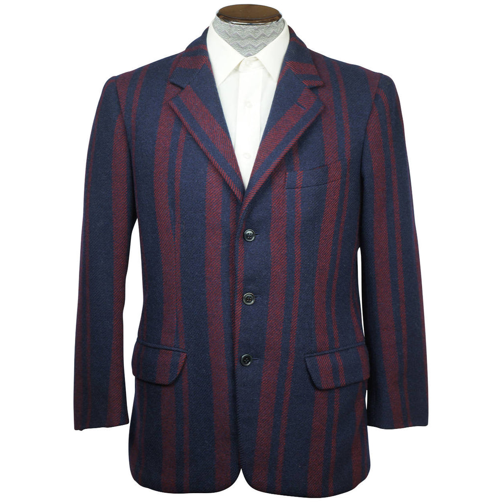 60s Vintage Mens Wool Jacket Striped Blazer Size M - Poppy's Vintage Clothing