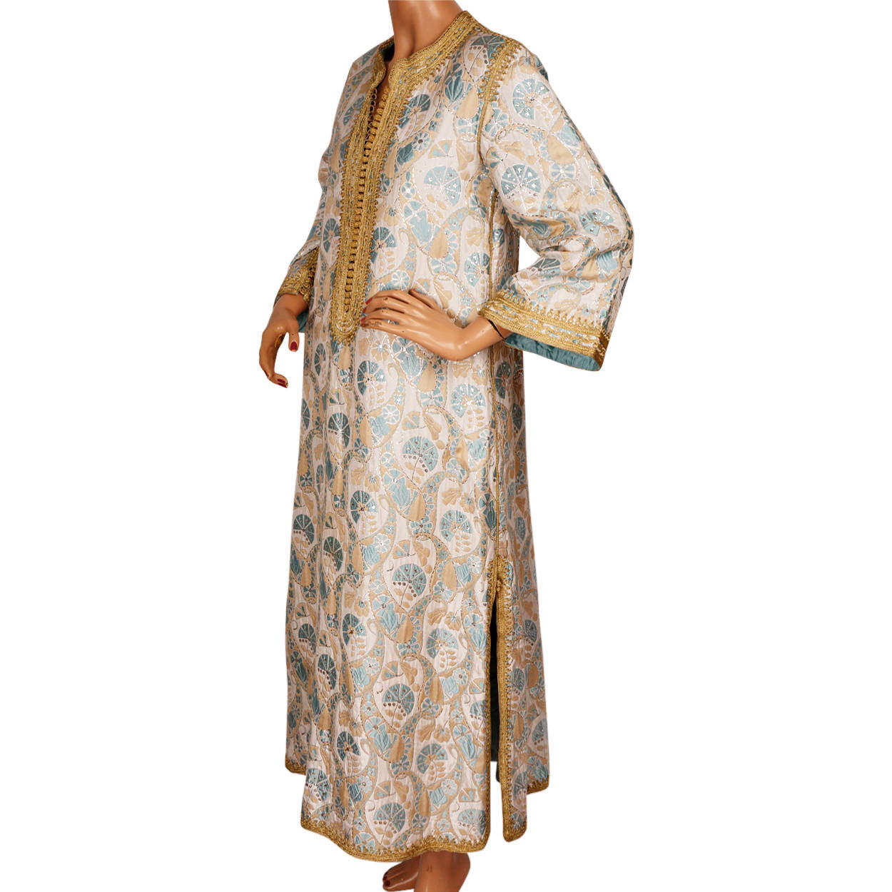 Vintage Moroccan Couture Caftan Dress by Designer Naima Bennis 60s Brocade Size M - Poppy's Vintage Clothing