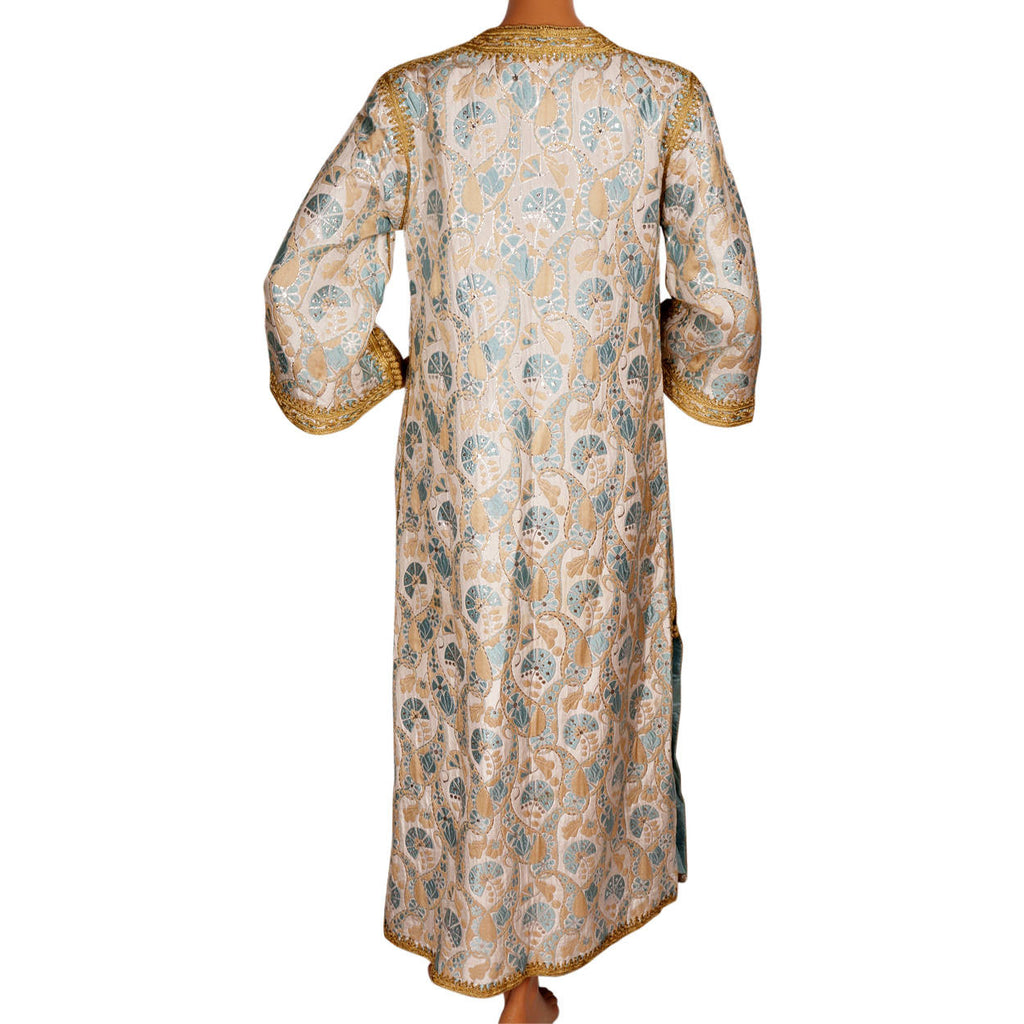 Vintage Moroccan Couture Caftan Dress by Designer Naima Bennis 60s Brocade Size M - Poppy's Vintage Clothing
