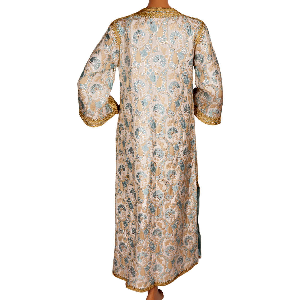 Vintage Moroccan Couture Caftan Dress by Designer Naima Bennis 60s Brocade Size M - Poppy's Vintage Clothing