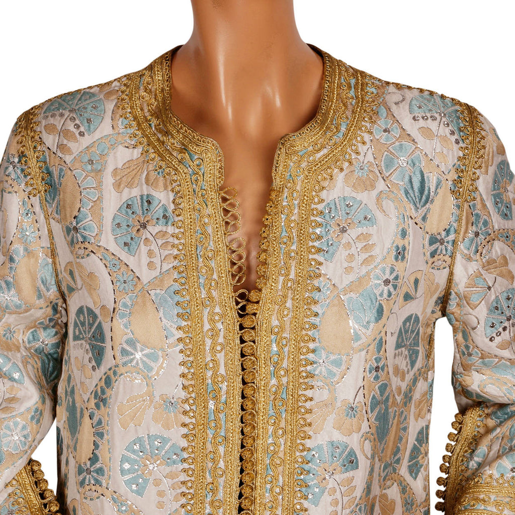 Vintage Moroccan Couture Caftan Dress by Designer Naima Bennis 60s Brocade Size M - Poppy's Vintage Clothing