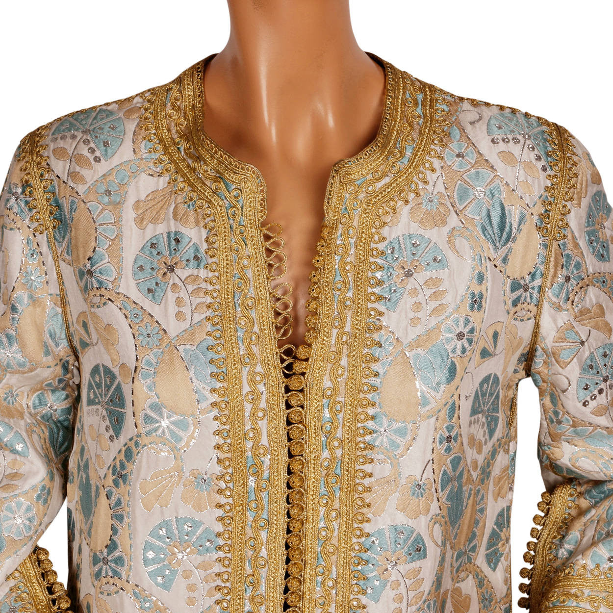 Vintage Moroccan Couture Caftan Dress by Designer Naima Bennis 60s Brocade Size M - Poppy's Vintage Clothing