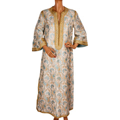 Vintage Moroccan Couture Caftan Dress by Designer Naima Bennis 60s Brocade Size M - Poppy's Vintage Clothing