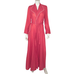 Vintage 1950s Morsam Dressing Gown Pink Lightweight Seersucker Ladies Size L - Poppy's Vintage Clothing