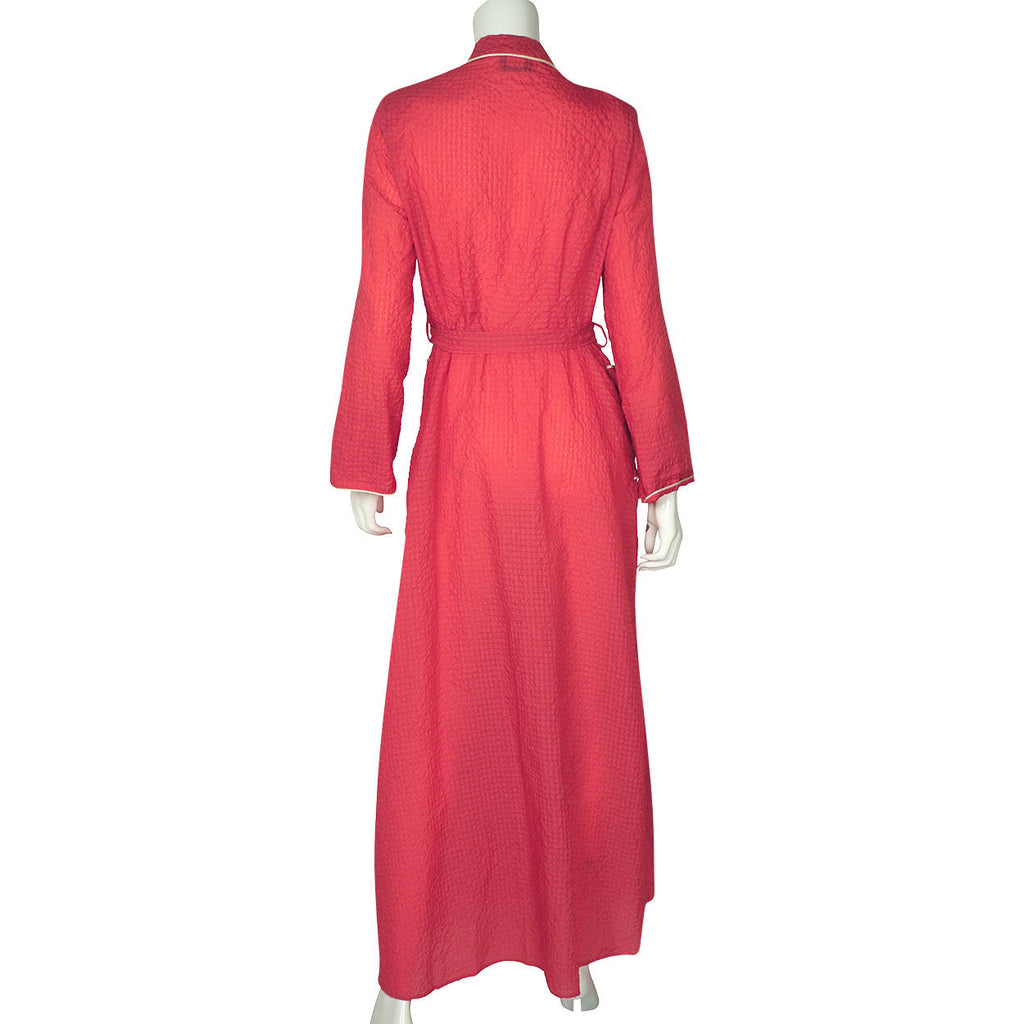 Vintage 1950s Morsam Dressing Gown Pink Lightweight Seersucker Ladies Size L - Poppy's Vintage Clothing