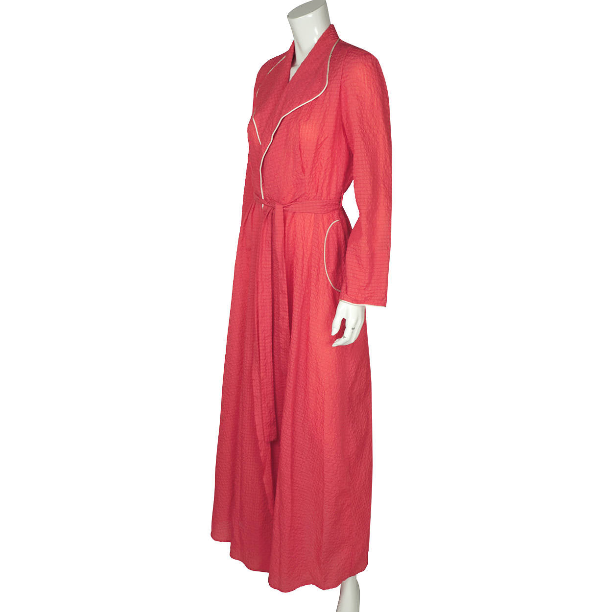 Vintage 1950s Morsam Dressing Gown Pink Lightweight Seersucker Ladies Size L - Poppy's Vintage Clothing