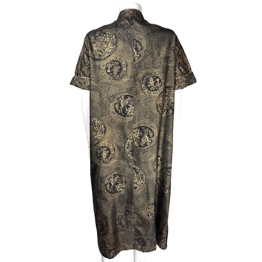 Vintage 1950s House Dress Gold Asian Print Morsam Ladies M L