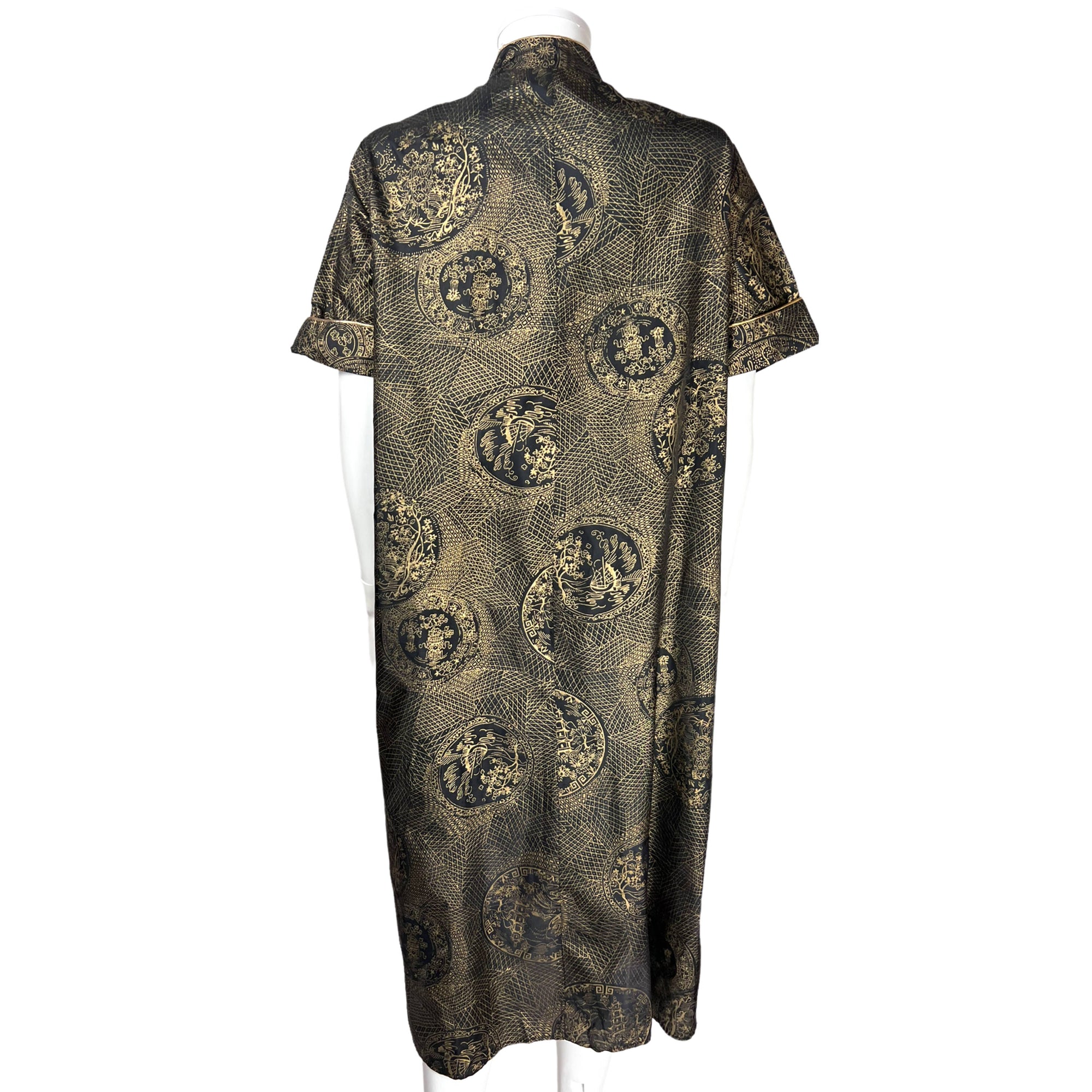 Vintage 1950s House Dress Gold Asian Print Morsam Ladies M L